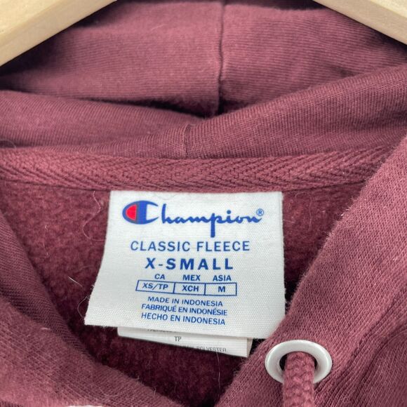 CHAMPION Hoodie Adult XS Classic Fleece Pullover Sport Sweatshirt Jumper Maroon - Picture 8 of 12